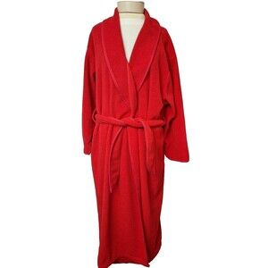 Vtg Eddie Bauer Polartec Fleece Long Robe Women's M Red Belted Cozy Loungewear